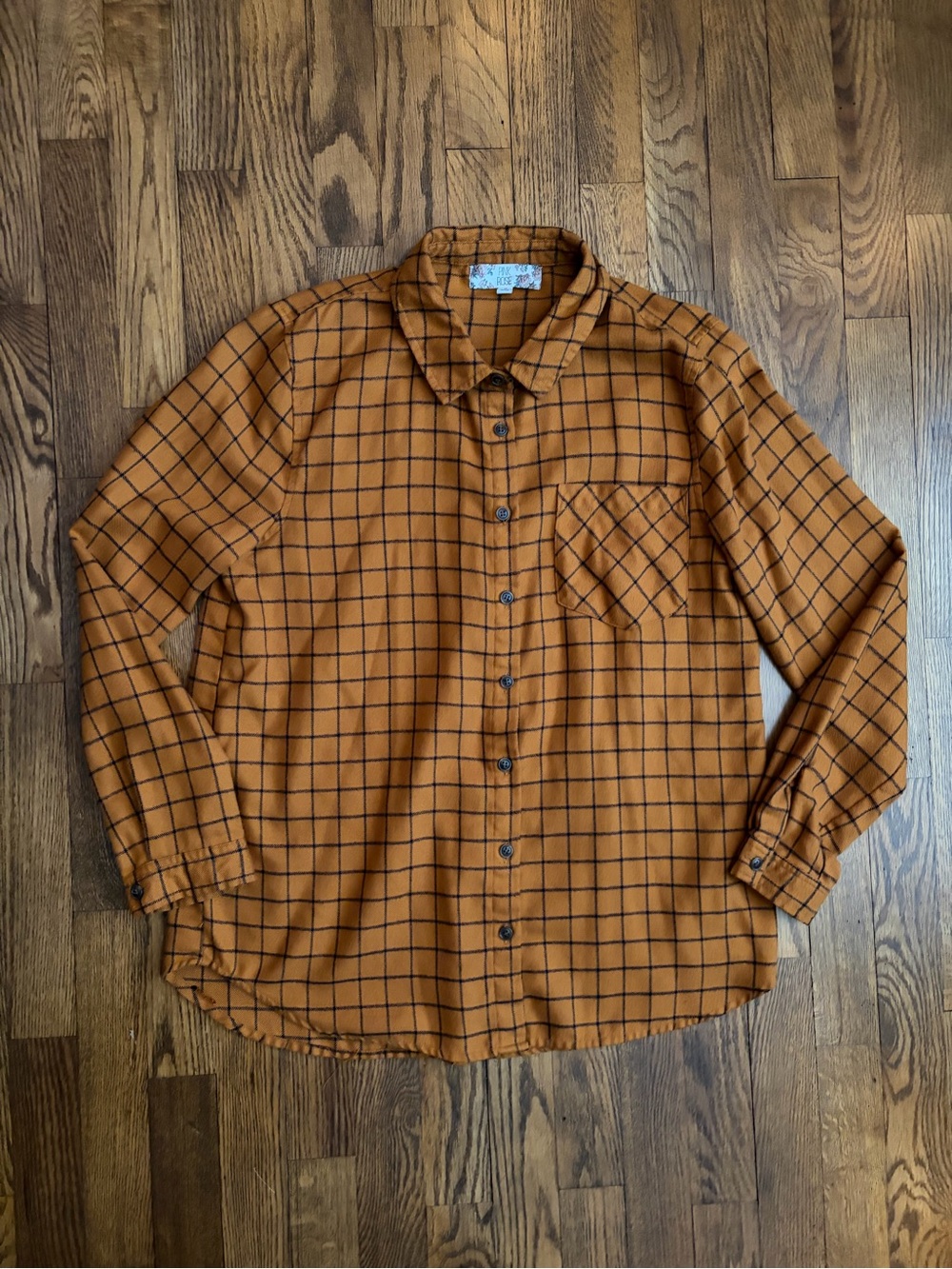 Pink Rose Brown Black Checkered Plaid Button Up Long Sleeve Women's Size Medium